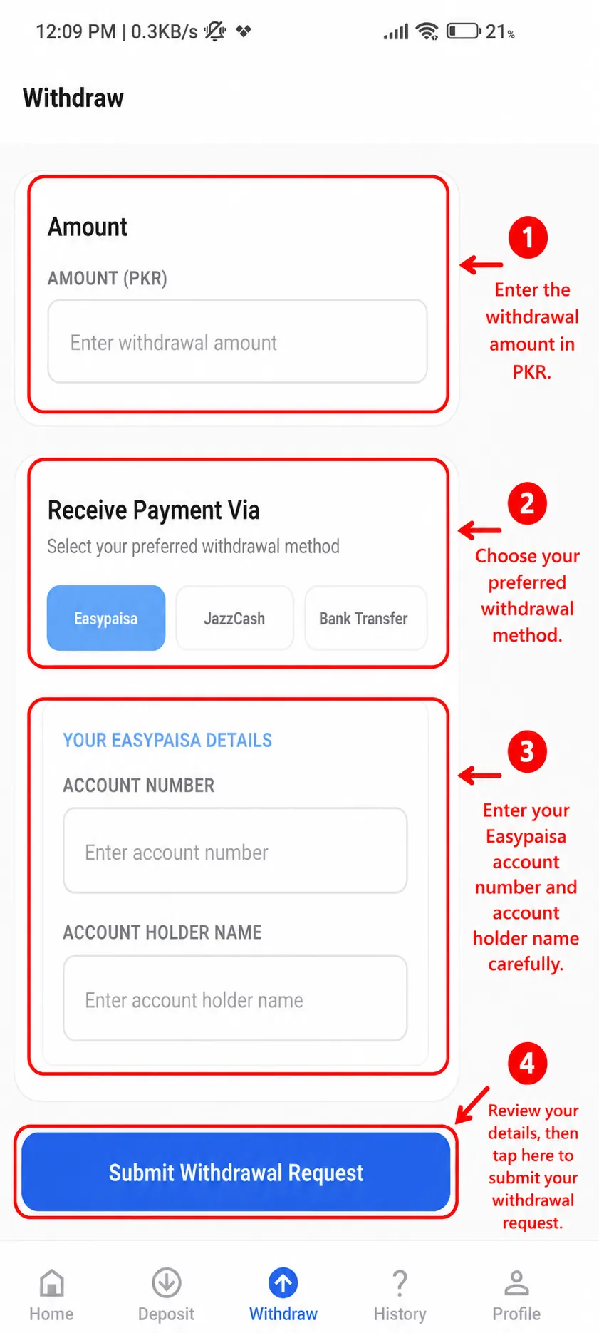BetPro Wallet amount screen