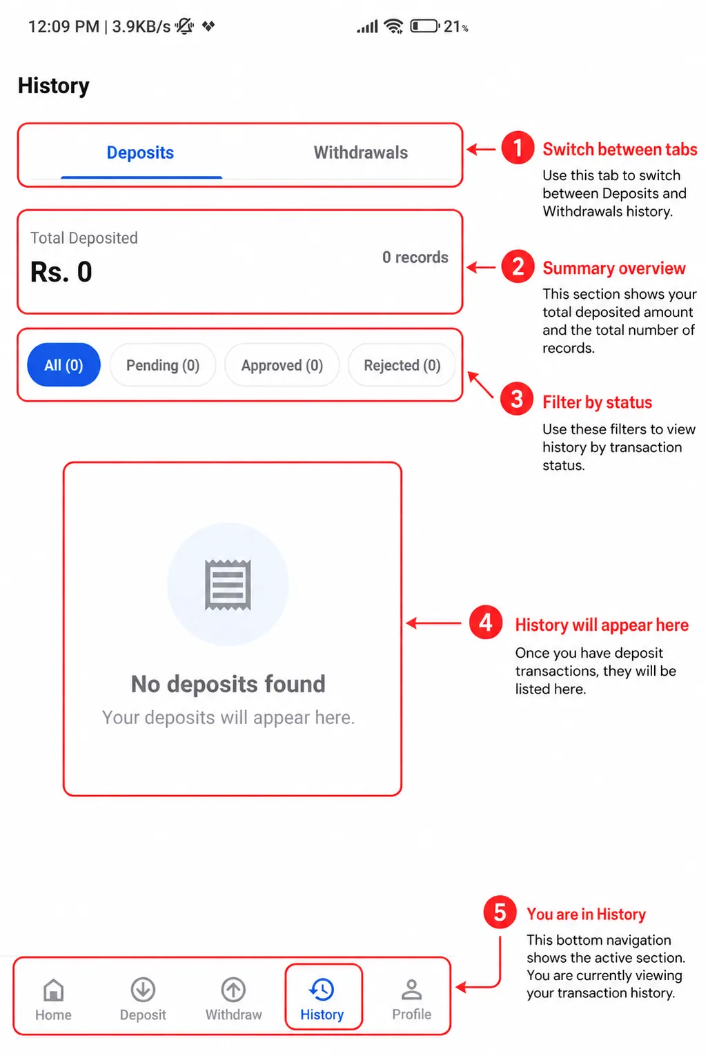 BetPro Wallet transfer instructions screen